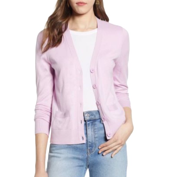 NWT 🩷 Halogen Nordstrom Cotton-Blend V-Neck Button Down Cardigan with Pockets, L - Picture 1 of 6